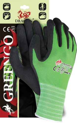 Rękawice z nylonu z domieszką lycry, powlekane latexem. GREENGO