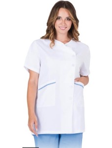 Bluza lekarska damska NONA krótki rękaw niebieskie wykończenia
