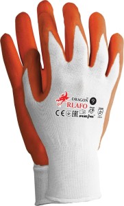 Rękawice Mandarin powlekane spienionym latexem w kolorze pomarańczowym. RLAFO