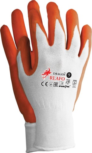 Rękawice Mandarin powlekane spienionym latexem w kolorze pomarańczowym. RLAFO
