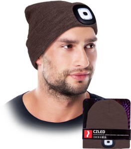 Czapka ocieplana zimowy led brązowy uni
