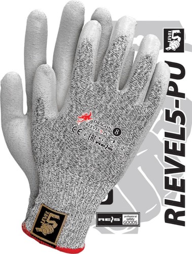 Rękawice wykonane z mieszank RLEVEL5-PU BWS czarno-biało-szary 6