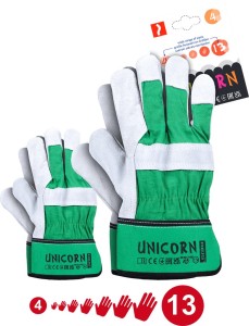 Rękawice wzmacniane skórą by UNICORN ZJS zielono-jasnoszary 13