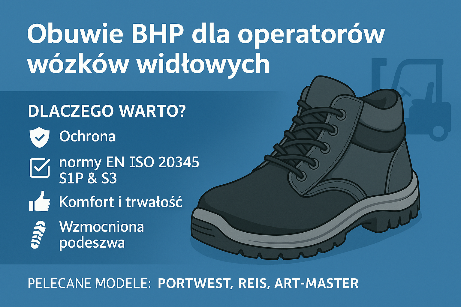 Obuwie BHP dla operatorów wózków widłowych – jakie powinno mieć cechy?